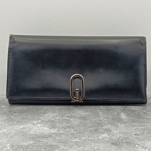 Gucci Vintage Box Calf Leather Black Size Large Men’s Wallet Unisex Silver GG Lo - Picture 1 of 13